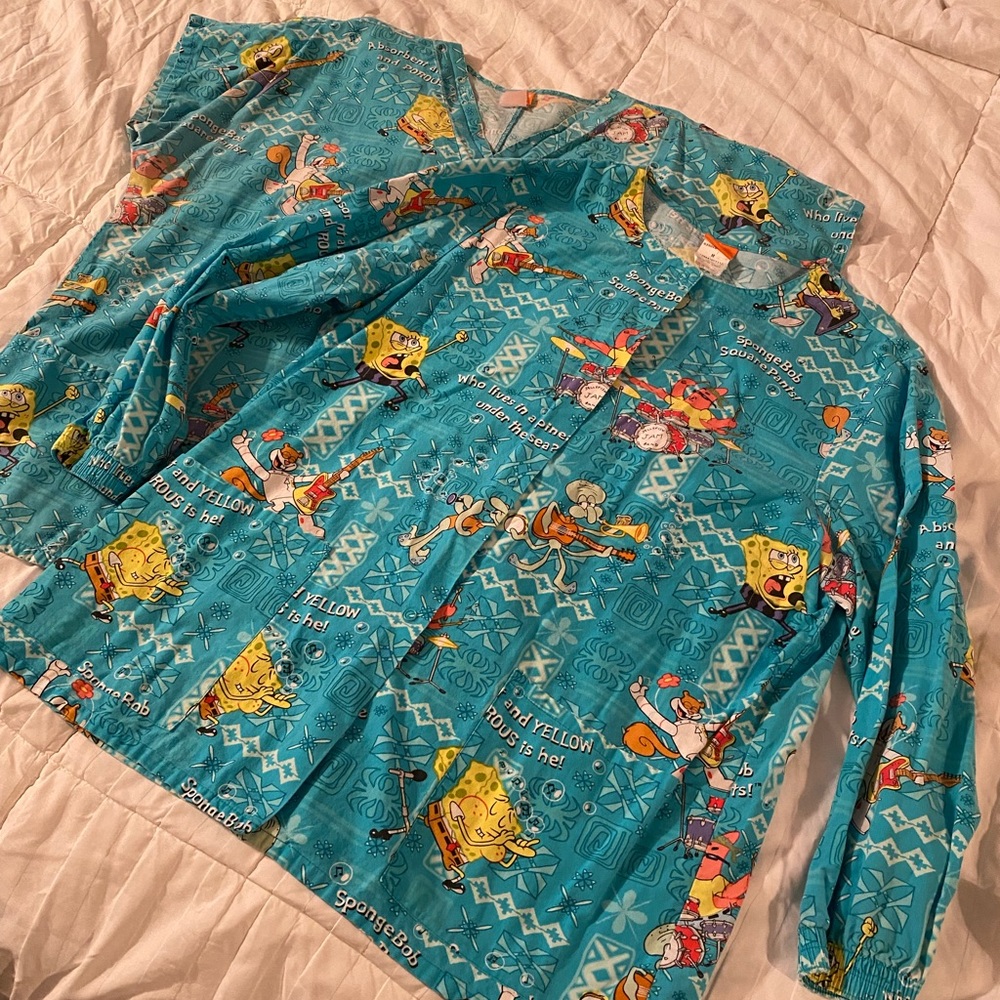 SpongeBob Scrub top and lab coat jacket set Pediatric Nurse Scrubs Medium